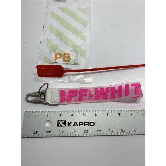 OFF-WHITE Lanyard Keychain Industrial Clasp Bright Pink On Clear W/ Zip Tie New - Picture 1 of 3
